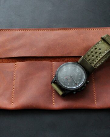 Leather watch roll Brick brown