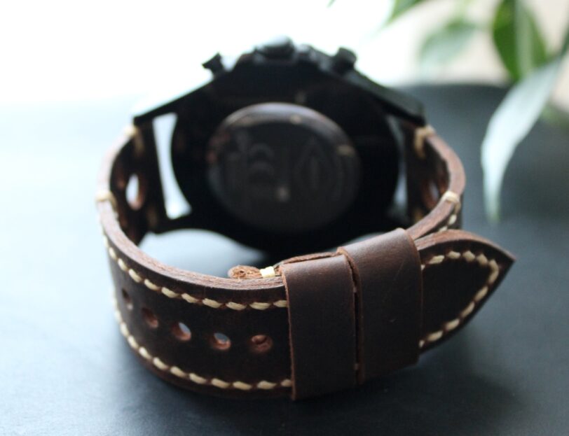 Watch strap Coffee brown beige perforated