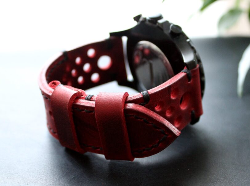 Watch strap Ruby red perforated