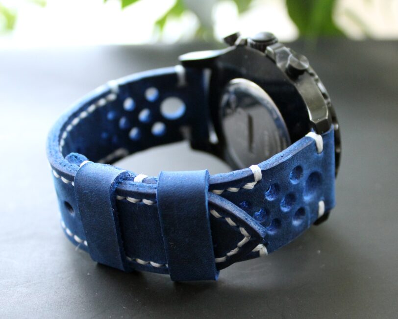 Watch strap Sapphire blue Rally perforated