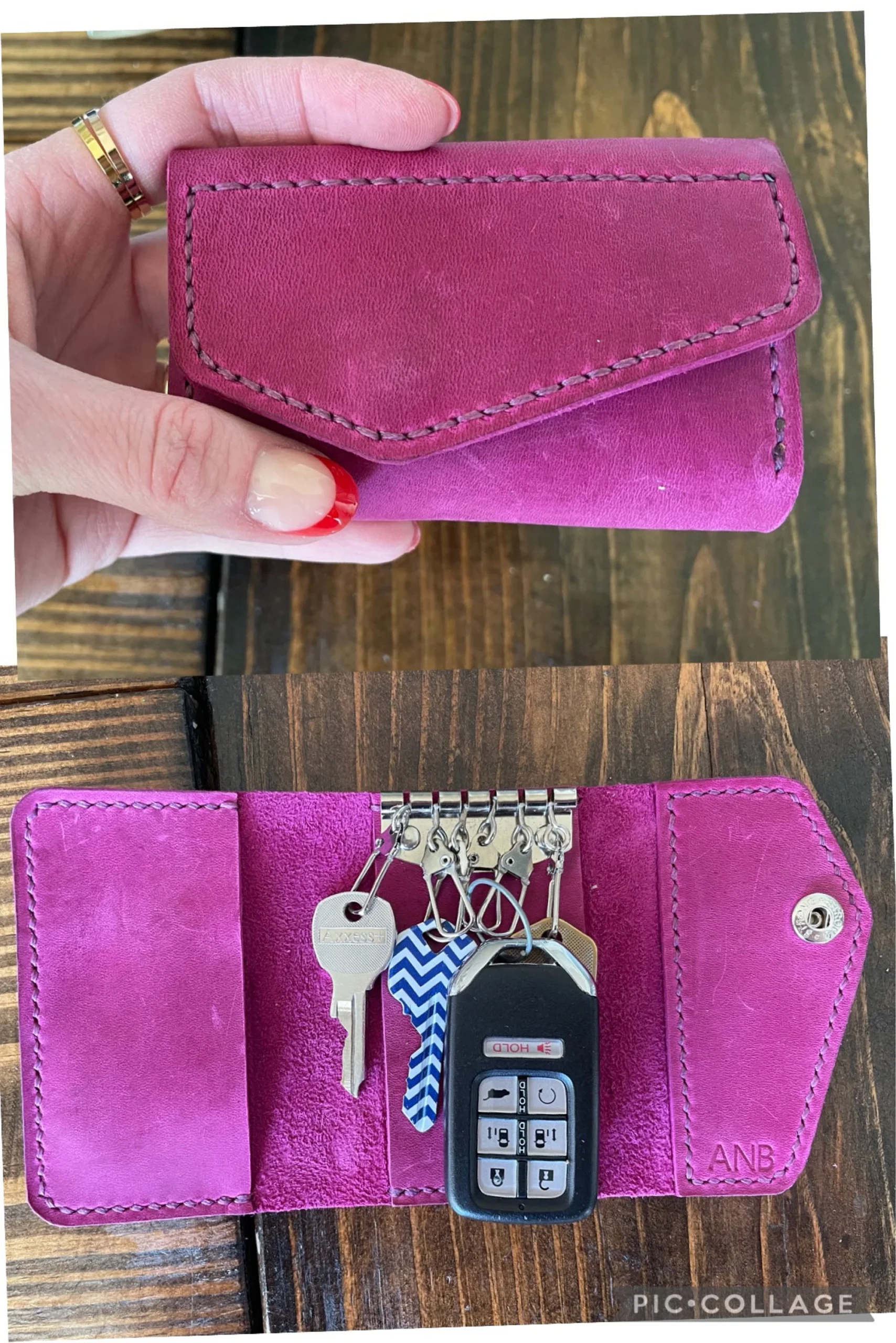 Leather keychain wallet pink