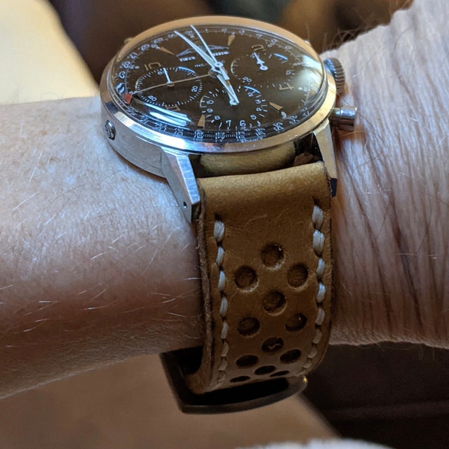 Leather watch strap Yellow perforated