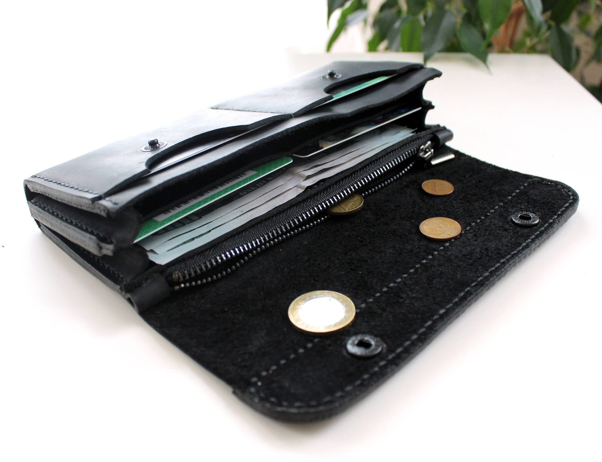 Large handmade wallet made of genuine leather black | Anger Refuge