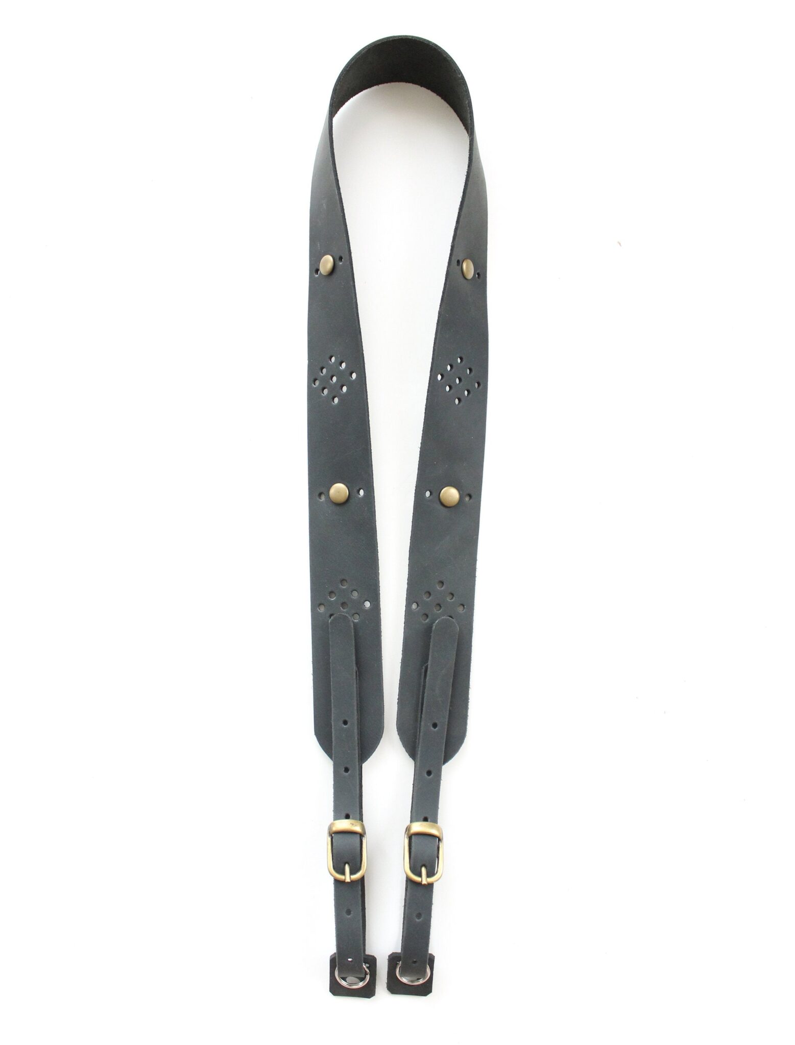 Handmade wide leather camera strap perforated Anger Refuge