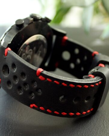 Watch strap Black Red perforated
