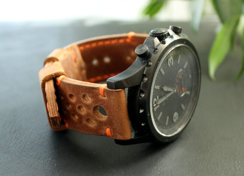 Watch strap Brown perforated