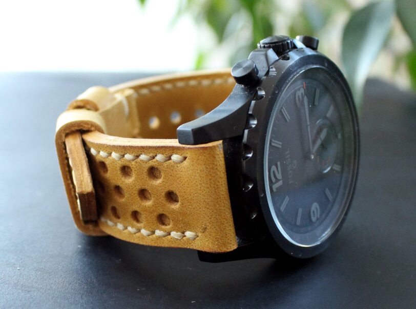 Watch strap Yellow perforated