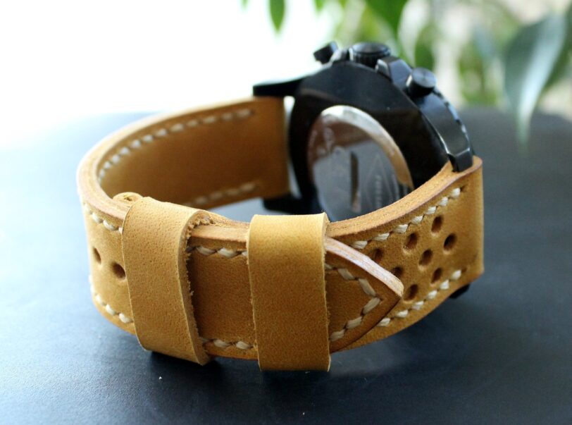 Watch strap Yellow perforated