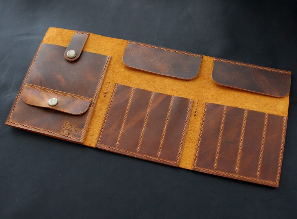Genuine leather circular knitting needle storage case
