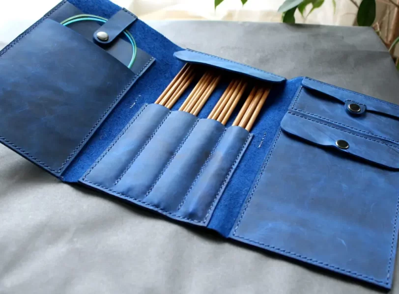 Knitting needle case sapphire blue