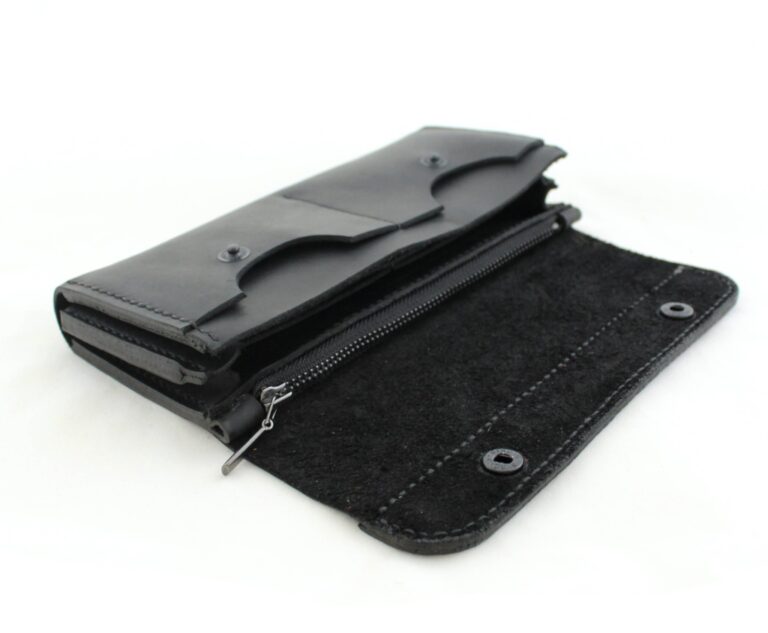 Large handmade wallet made of genuine leather black Anger Refuge