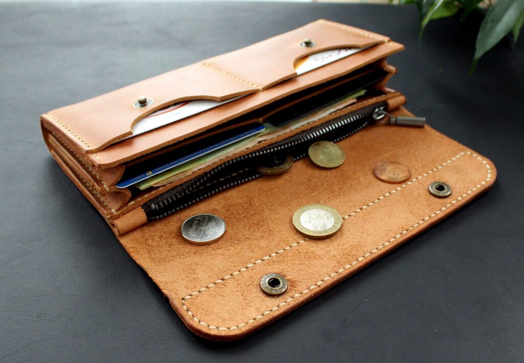 Large custom handmade leather wallet light brown for women's