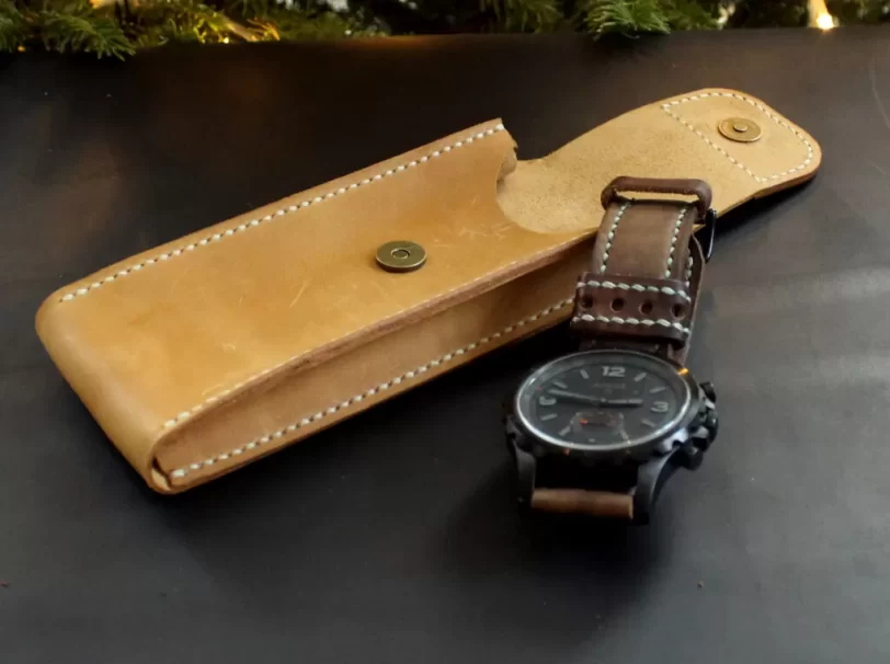 Travel watch pouch genuine leather