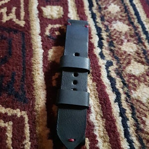 Leather watch band Black and Red