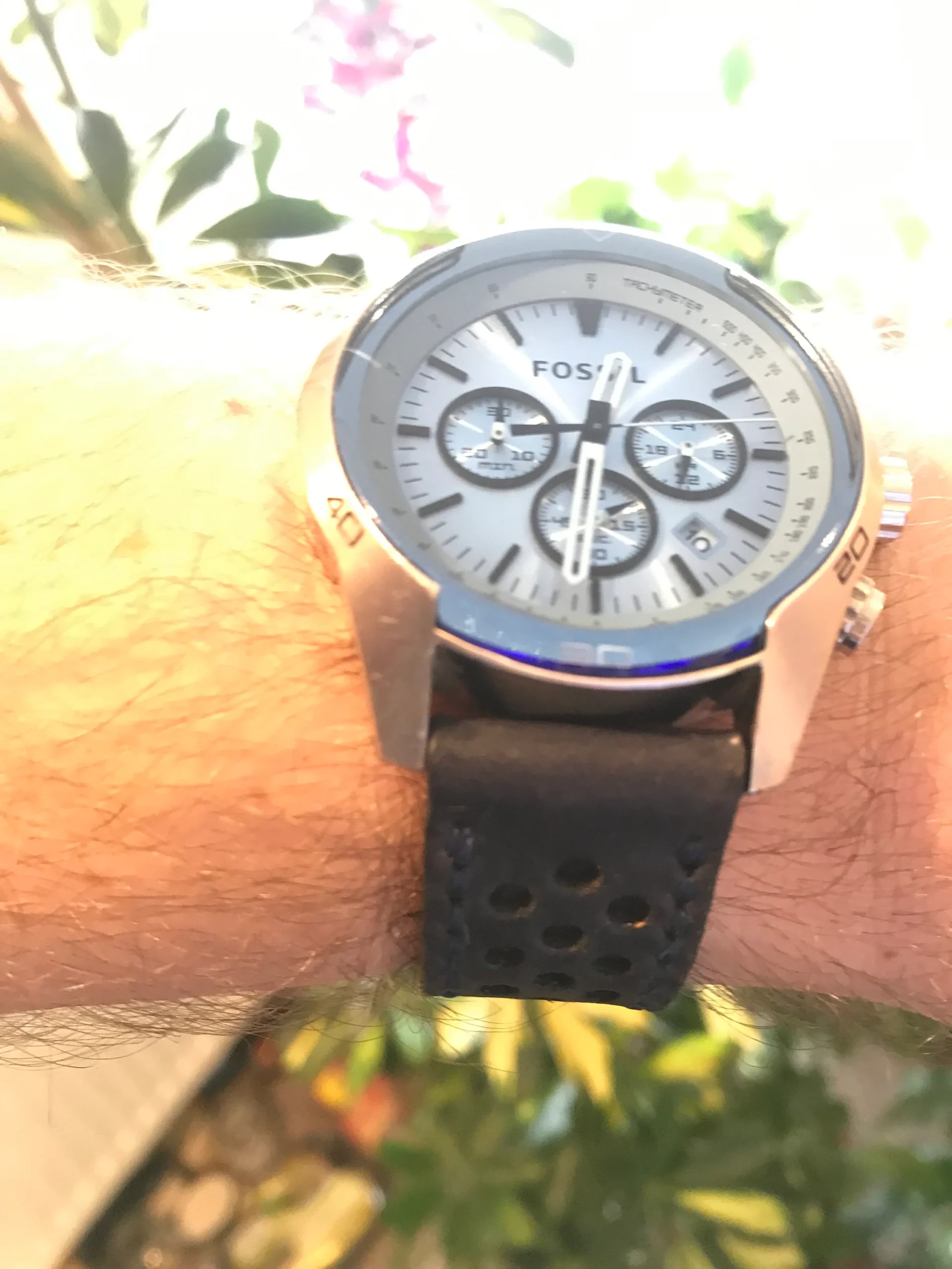 Leather watch strap Dark Blue perforated