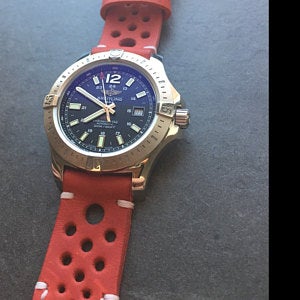 Leather watch strap Red