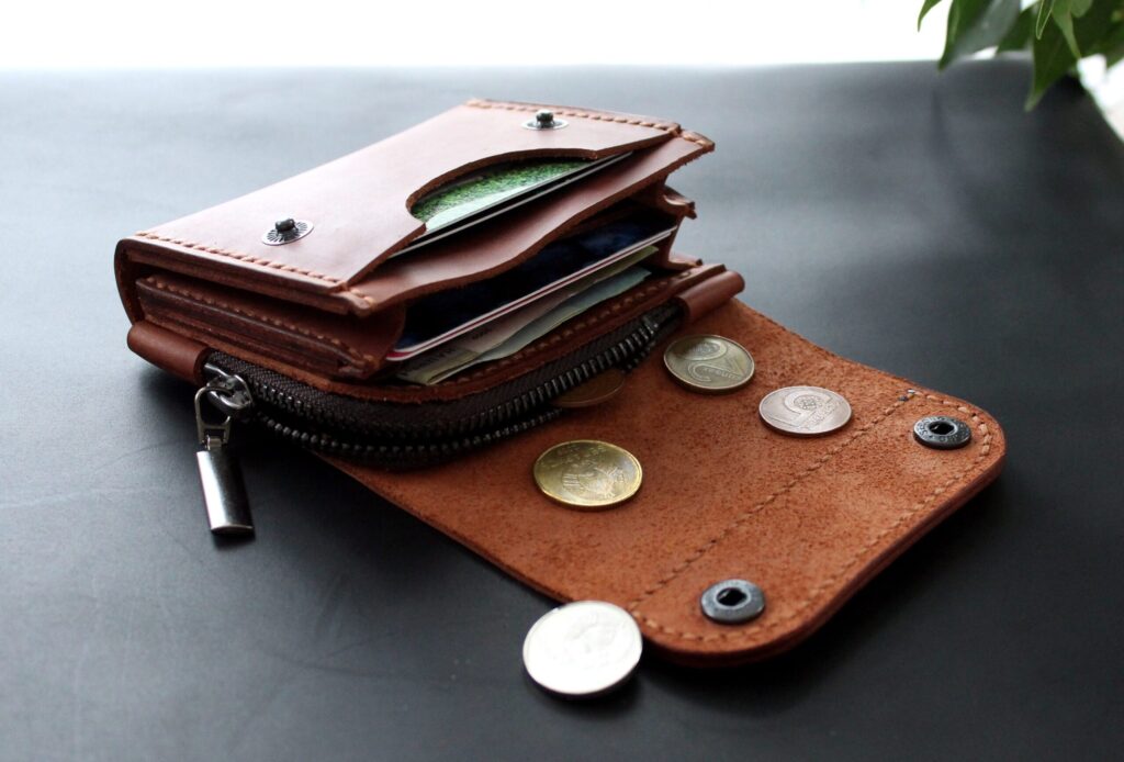 Brown Leather Small Wallet with Coin Holder