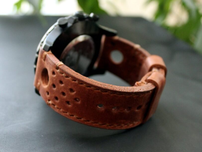 Watch strap brick brown perforated