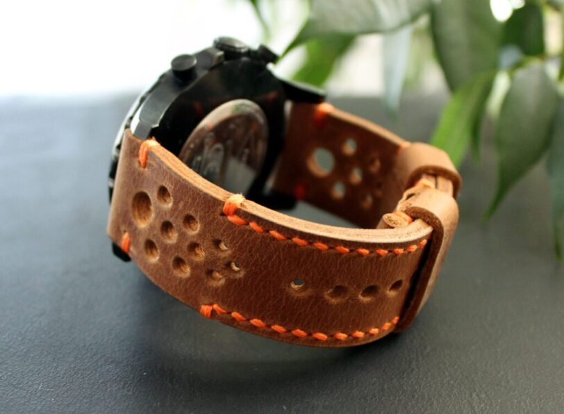 Watch strap brown perforated
