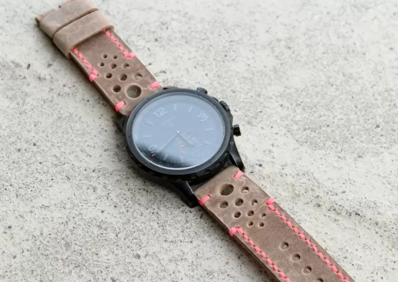Watch strap cocoa neon pink perforated