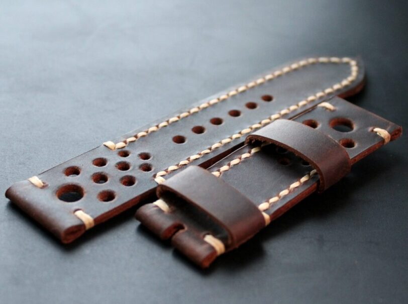Watch strap coffee brown beige perforated