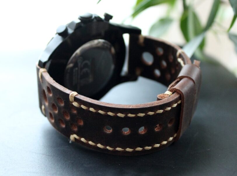 Watch strap coffee brown beige perforated
