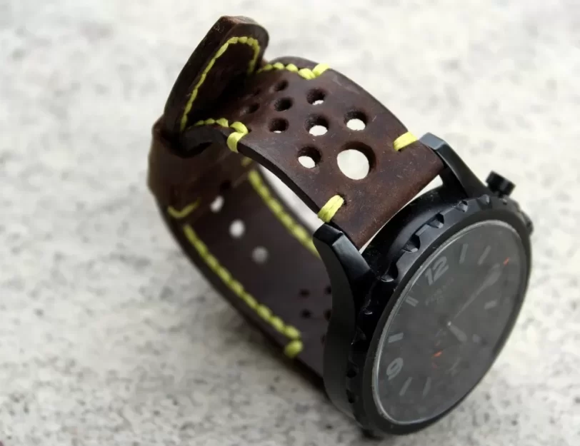 Watch strap coffee brown perforated