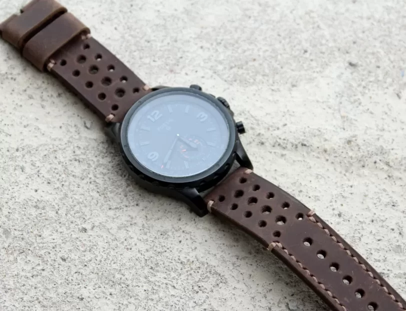 Watch strap dark brown coffee perforated