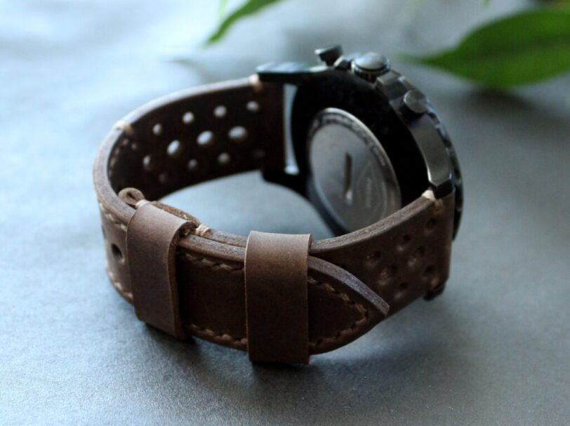Watch strap dark brown coffee perforated