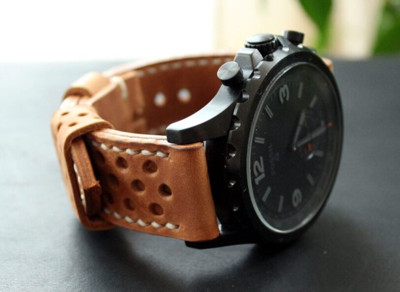 Watch strap light brown perforated