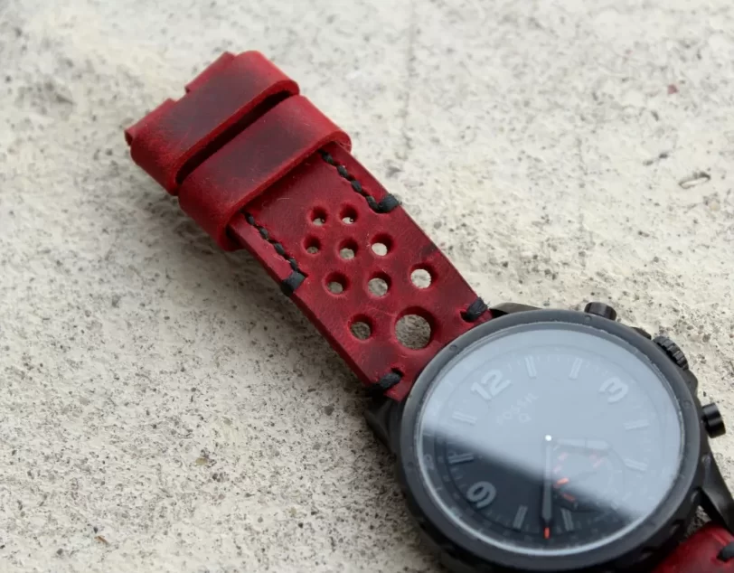 Watch strap ruby red perforated
