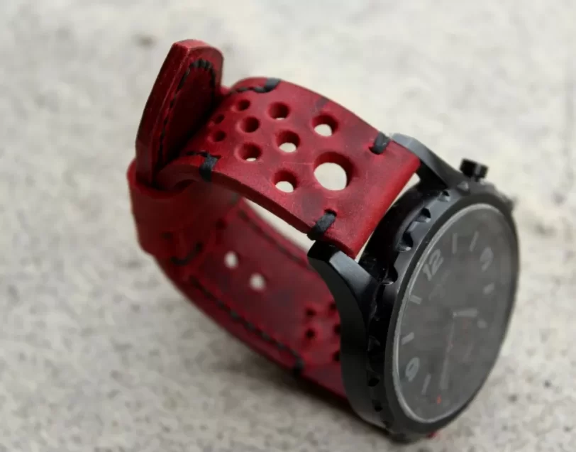 Watch strap ruby red perforated