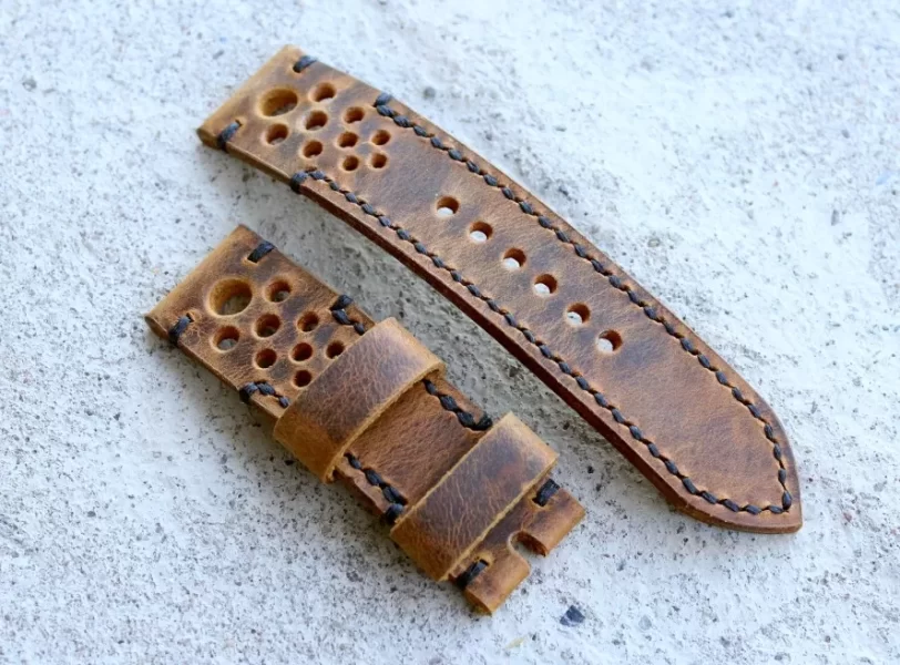 Watch strap rust black perforated