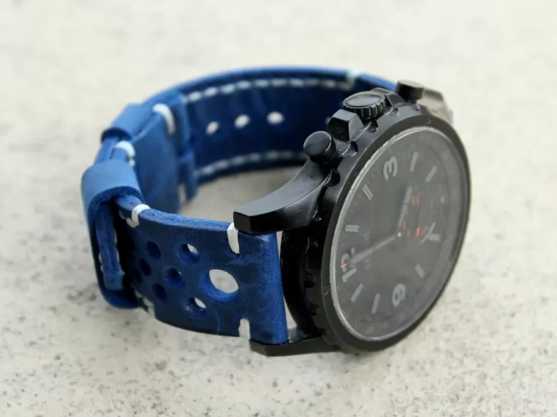 Watch strap sapphire blue rally perforated